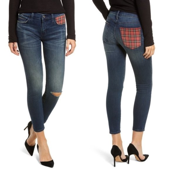 Current/Elliott The Stiletto Erwin Plaid Distressed Skinny Ankle Jeans Sz 25 VGC - Picture 1 of 7